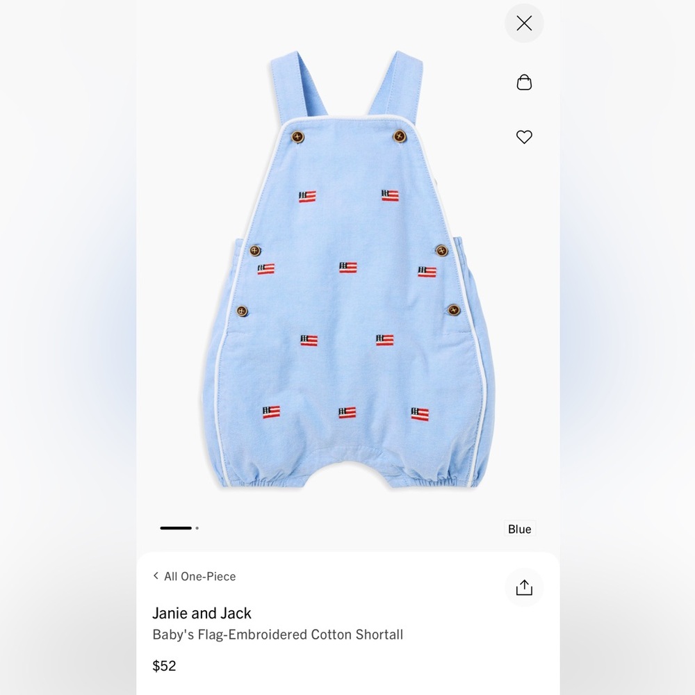 Janie and Jack Baby Flag Embroidered Overall 0-3 Month